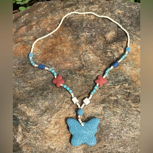 Multi Color Lava Butterfly Necklace - Picture 2 of 8